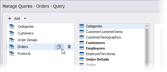 Manage Queries Dialog: Copy or Remove a Query