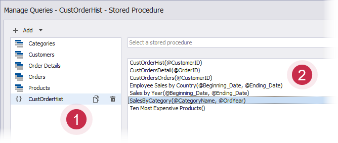 Manage Queries Dialog: Modify a Stored Procedure