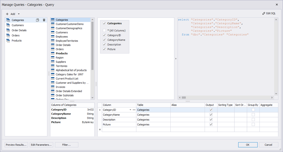 Manage Queries Dialog