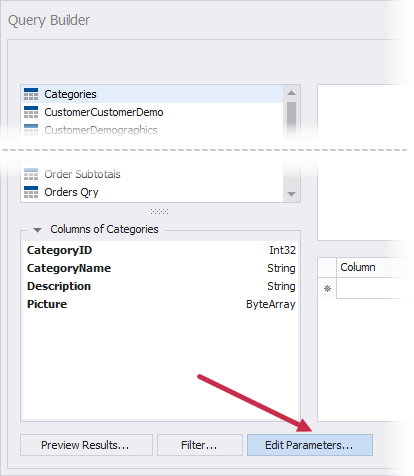 Query Builder: Click Edit Parameters Button