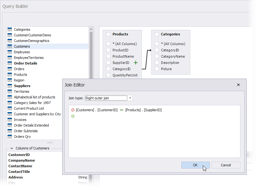 Query Builder: Create Relation Manually in the Join Editor