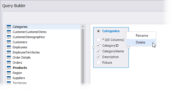 Query Builder: Rename or Delete Column