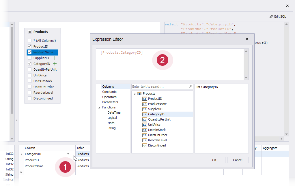 Query Builder: Specify an Expression for a Column