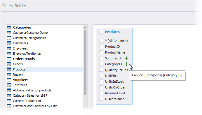 Query Builder: Table Added to a Query