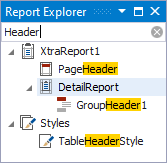 Search for report elements