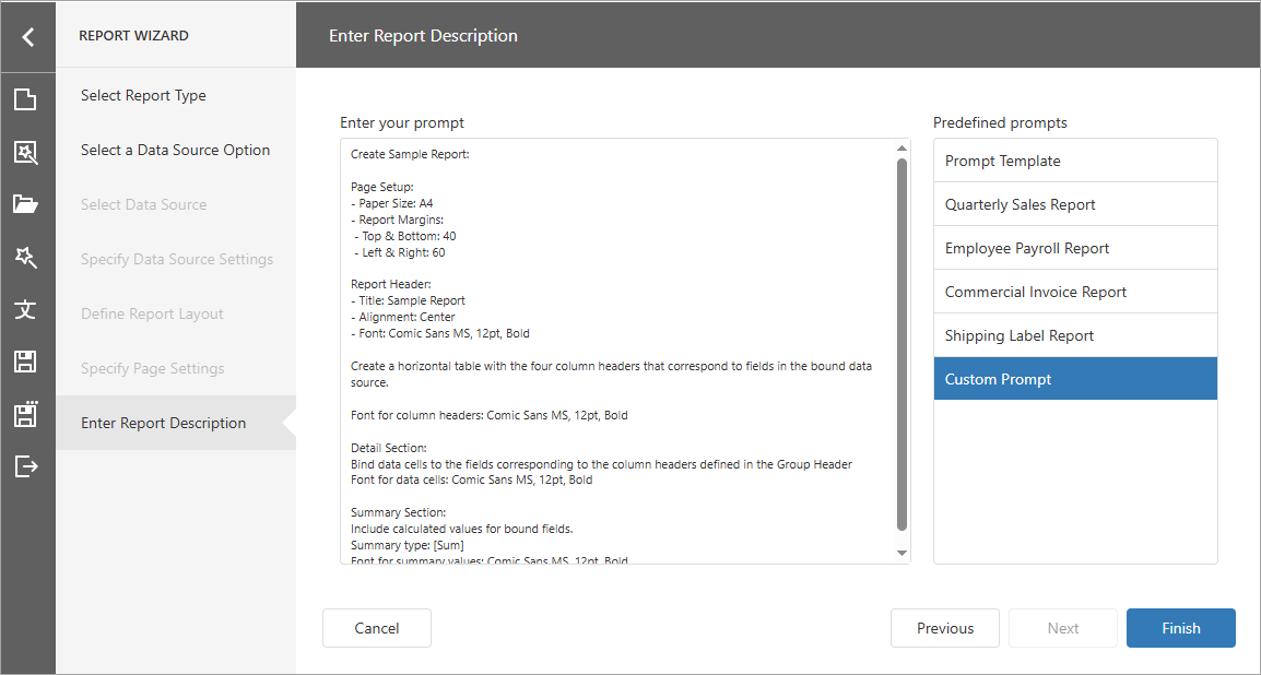 Web Report Designer - Custom Prompt in Report Wizard