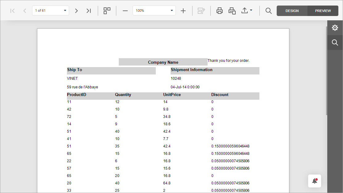 Web Report Designer - AI-generated Data-Bound Report Preview