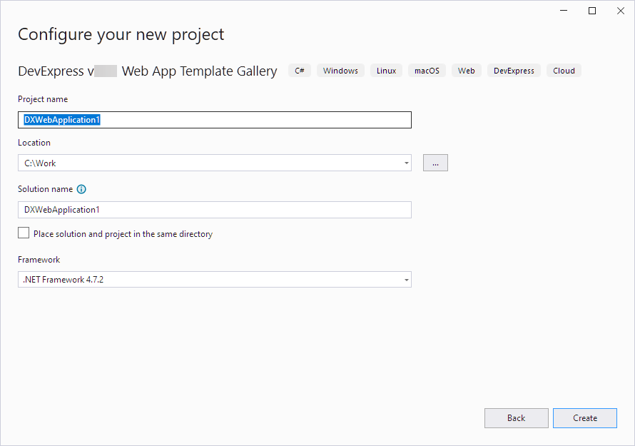  Web App Template Gallery Configure Project