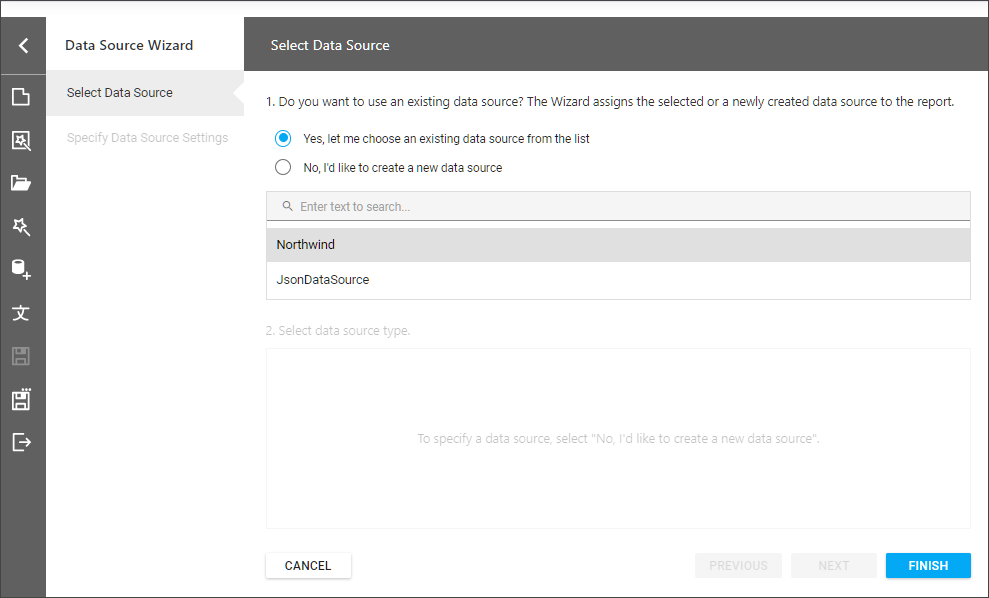 Web Report Designer Data Source Wizard Choose Existing Data Source