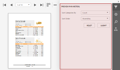 Web Document Viewer - Preview Parameters Panel