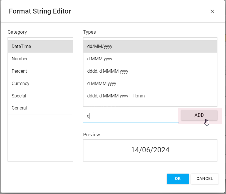 Format String Editor Add Custom Item