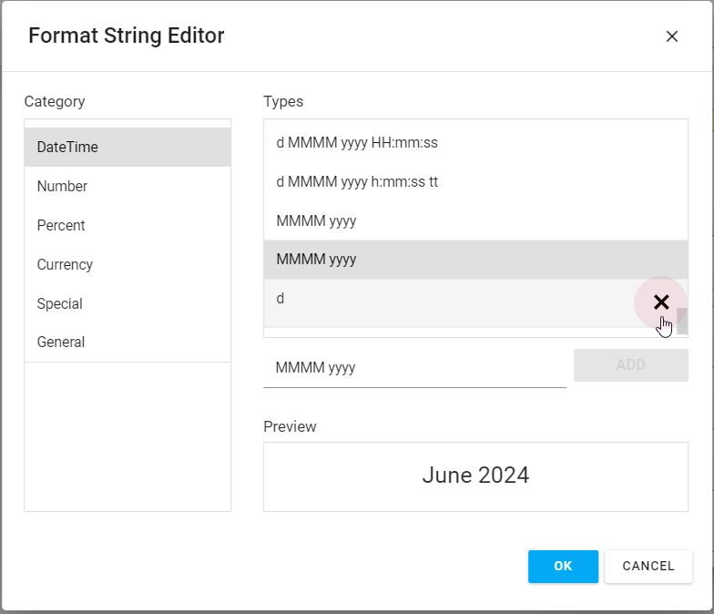 Format String Editor Remove Custom Item