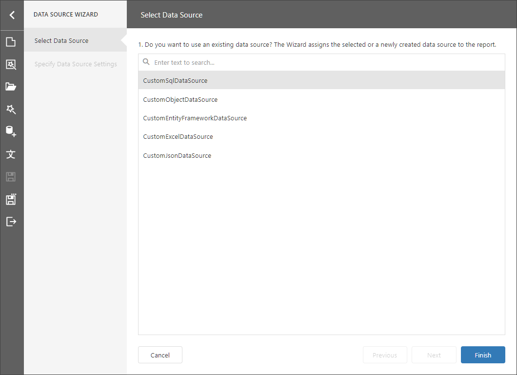 Web Forms Report Designer Data Source Wizard Choose Existing Data Source