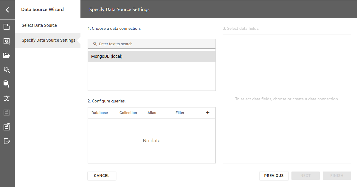 Web Data Source Wizard - Specify Data Source Settings for MongoDB