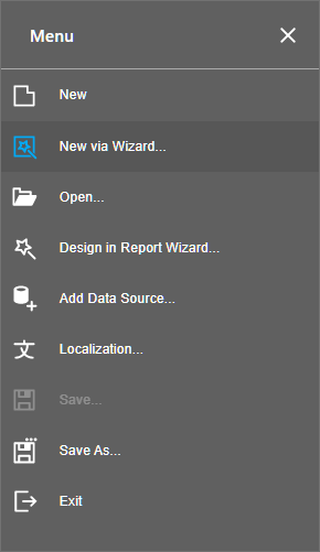 Report Wizard (Fullscreen) Menu New in Wizard