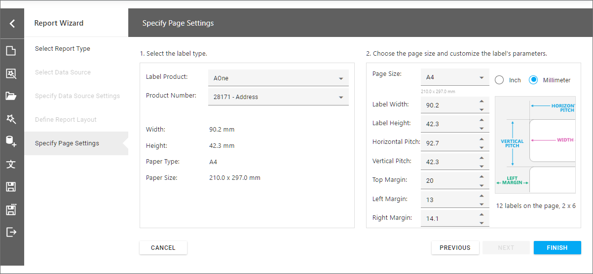 Label Report - Specify Page Settings