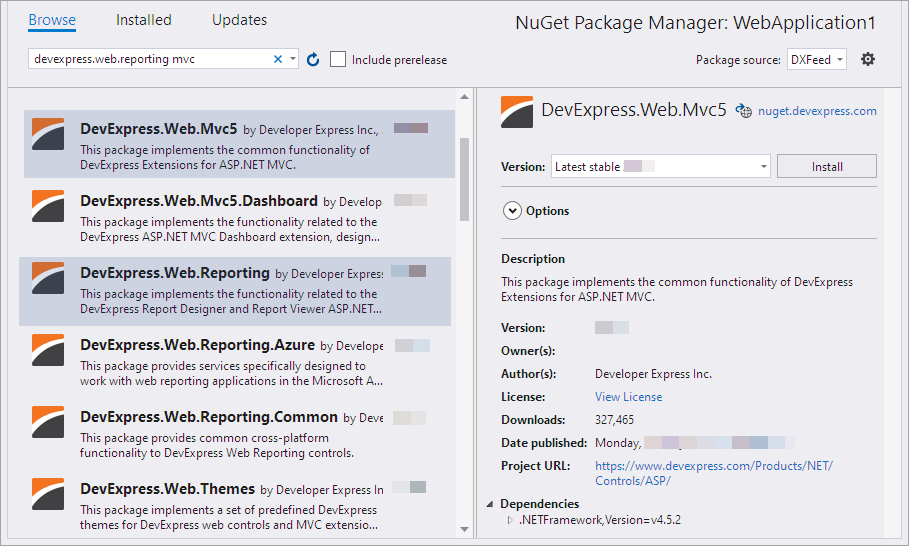 Install NuGet Packages Web Mvc Reporting