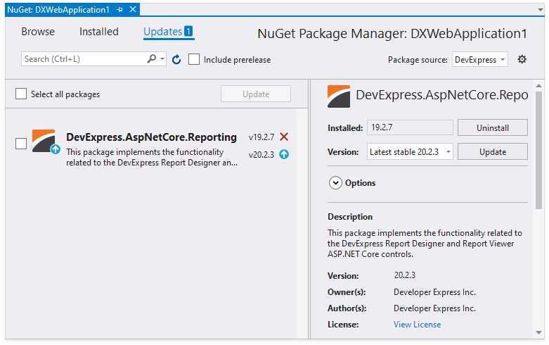 web-nuget-package-update