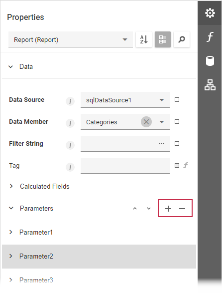 Web Report Designer - Add/delete Parameters in the Properties Panel