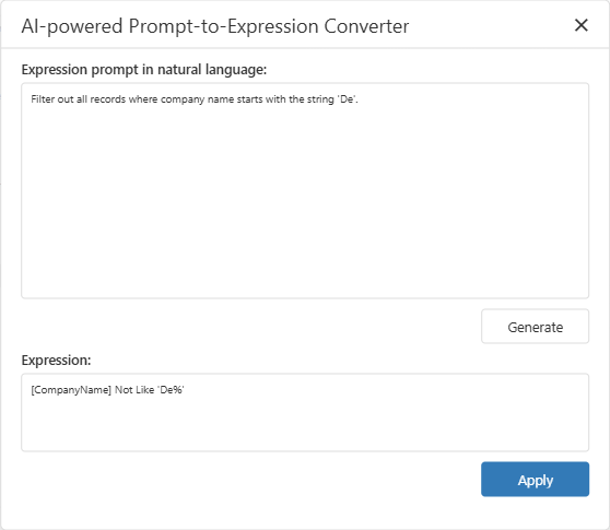 Web Report Designer - AI-powered Prompt-to-Expression Converter