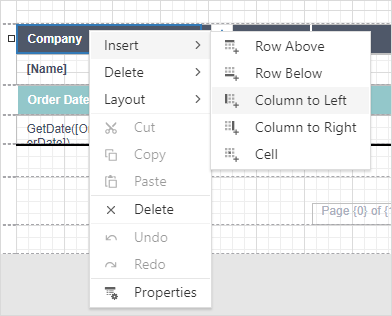 Web Report Designer - Context Menu for Table Cells