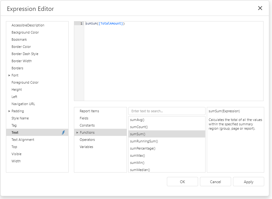 Expression Editor Reporting Devexpress Documentation