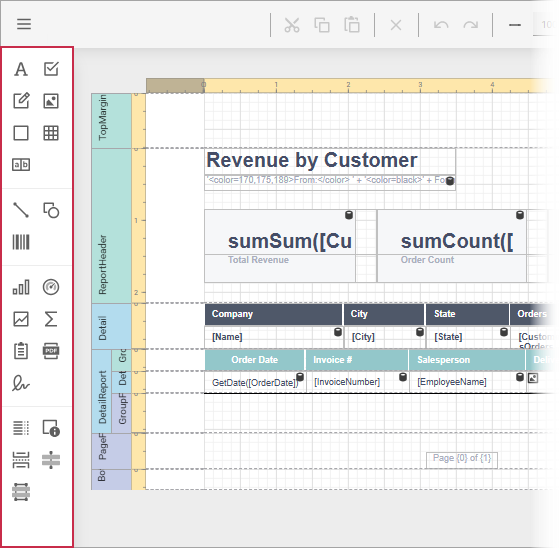 Web Report Designer - Toolbox