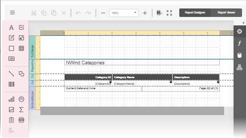 Web Report Designer - Toolbox