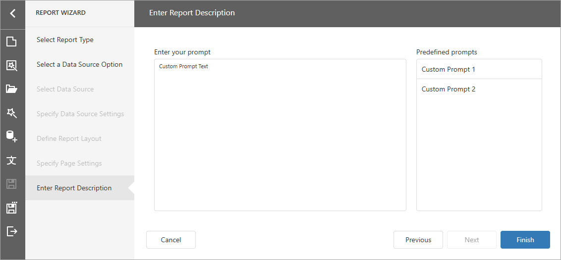 Web Report Designer - Enter Report Description Page with custom Prompts