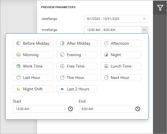 Web Report Preview - Customized Predefined Time Ranges
