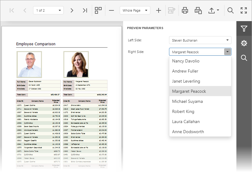 Use the Parameters Panel to Specify Parameter Values in an Angular reporting application