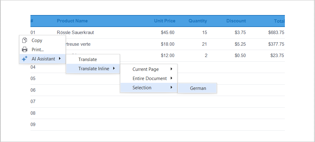 Translate Inline submenu