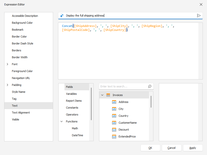 Prompt to Expression Result - WinForms Expression Editor, DevExpress Reports