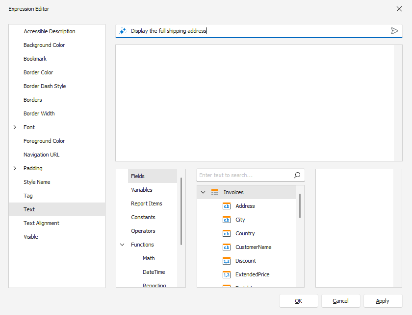 Prompt to Expression - WinForms Expression Editor, DevExpress Reports