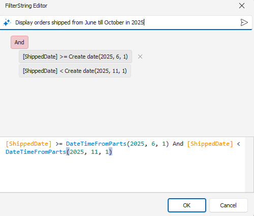 Prompt to Expression Result - WinForms Filter Editor, DevExpress Reports