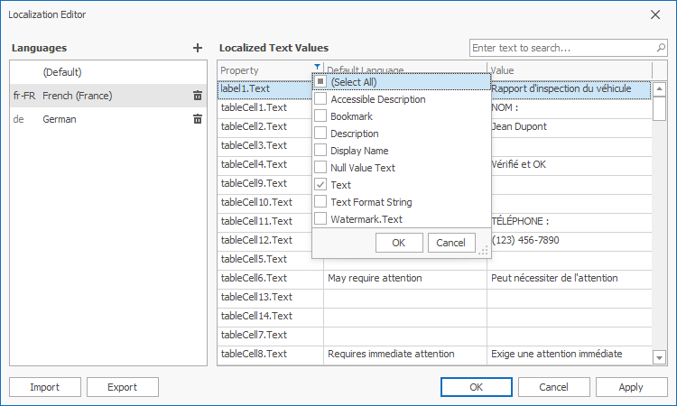 WinForms Localization Editor Filter