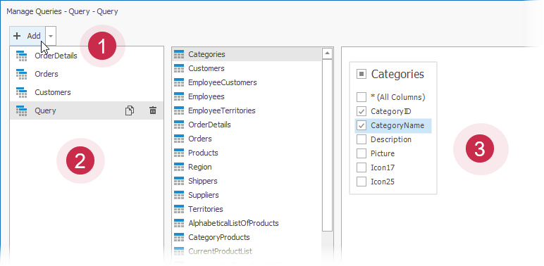 Manage Queries Dialog: Add a New Query