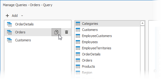 Manage Queries Dialog: Copy or Remove a Query