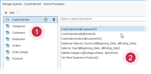 Manage Queries Dialog: Modify a Stored Procedure