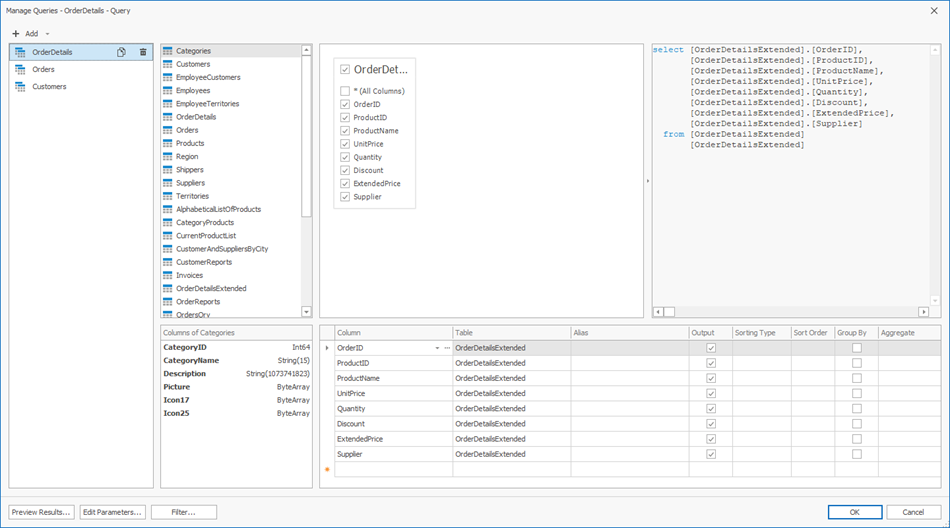 Manage Queries Dialog