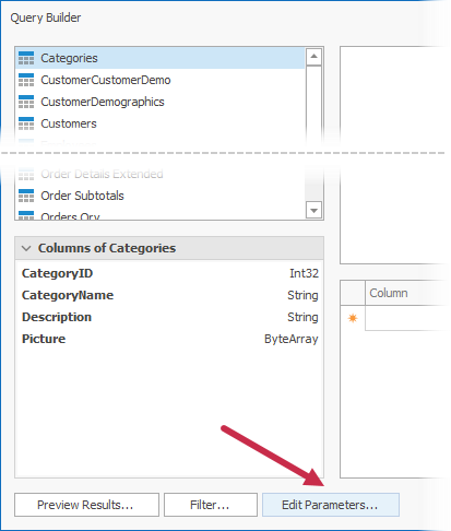 Query Builder: Click Edit Parameters Button