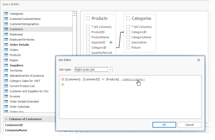 Query Builder: Create Relation Manually in the Join Editor