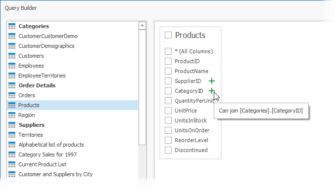 Query Builder: Table Added to a Query