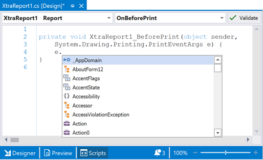 Scripts Tab Visual Studio Report Designer Reporting