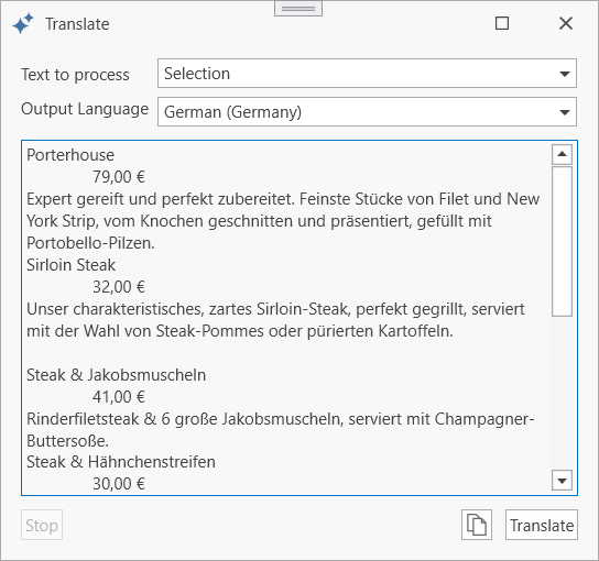 Translate dialog