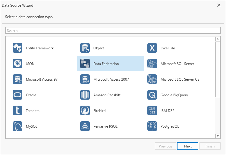 Select a data connection type