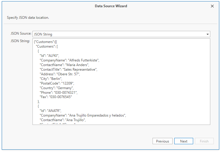 Specify a JSON string