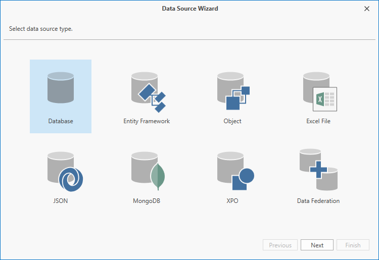 Select data source type in the Data Source Wizard
