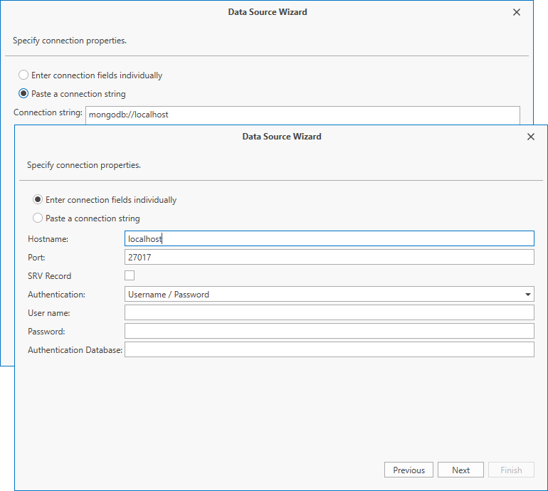 WPF: Specify MongoDB connection properties in the Data Source Wizard