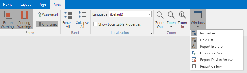 WPF Report Designer Toolbar Window Drop Down List